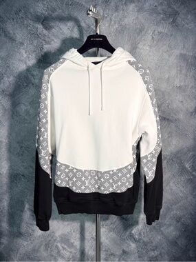 Louis Vuitton White, Gray & Black Monogram Panel Hoodie